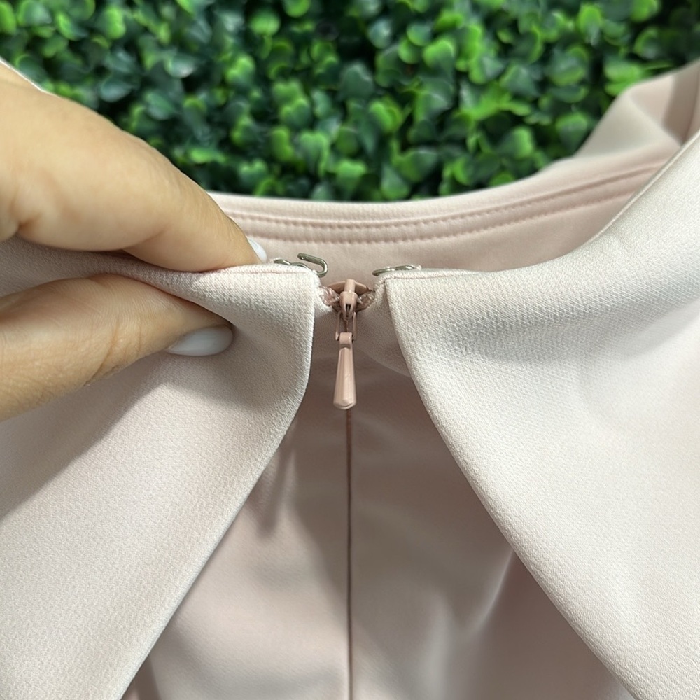 Dessy Collection Off Shoulder Crepe Bridesmaid Dress in size 0 color blush. - Picture 12 of 14
